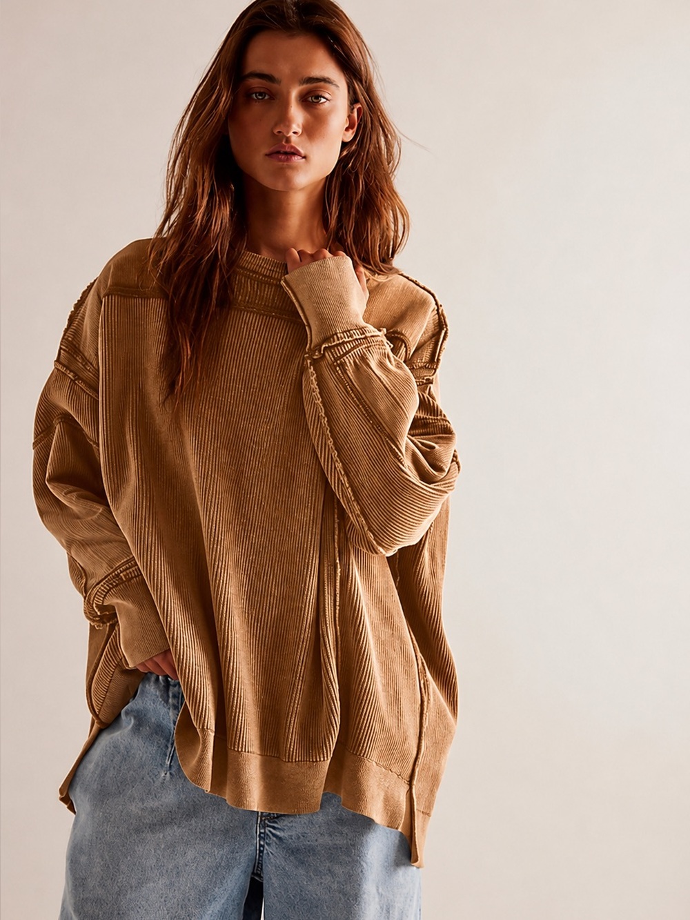 Free People Worn Thru Pullover NWT We the Free Brown Army